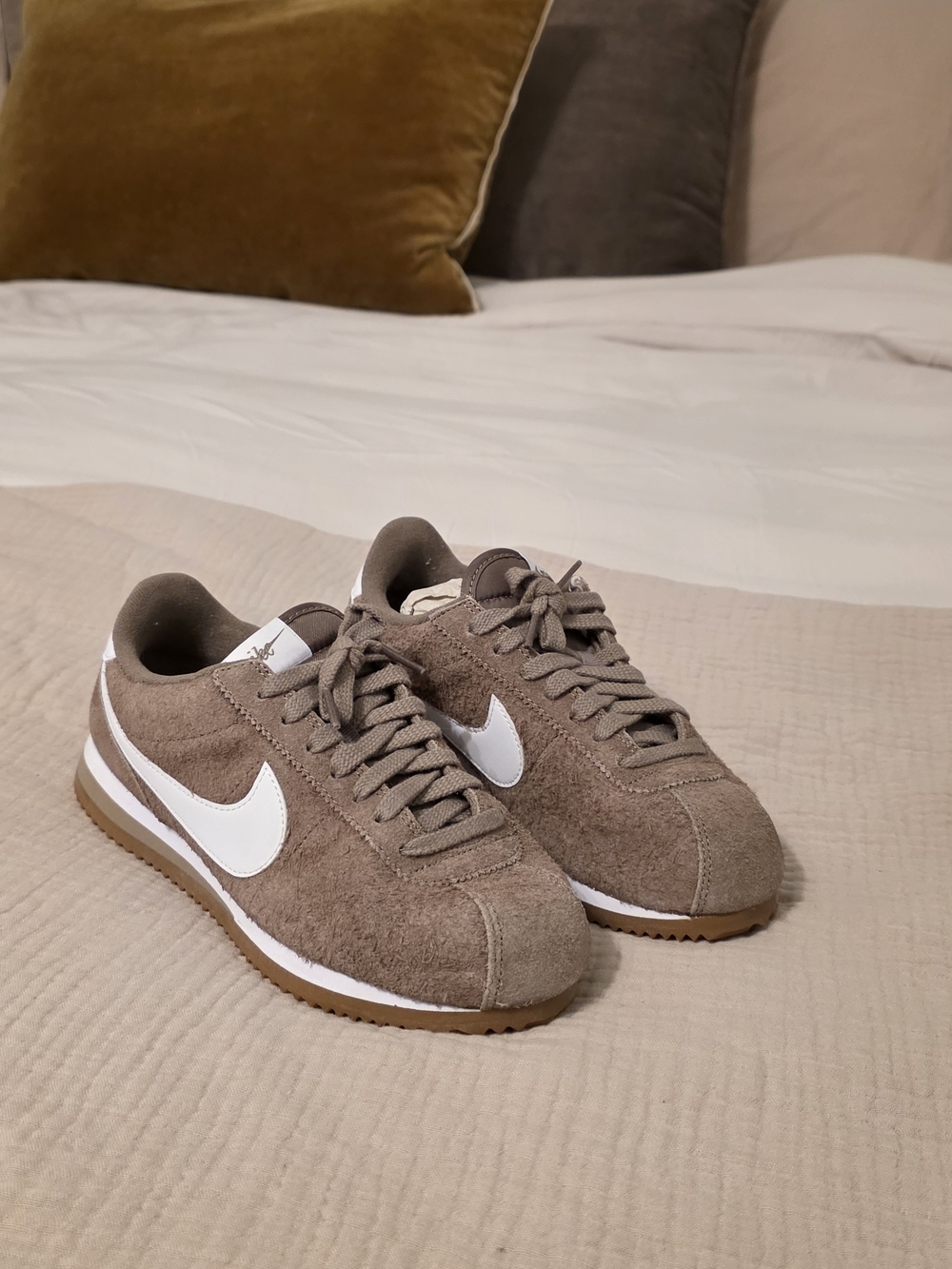 Nike Classic Cortez Suede Sneakers in Taupe with White Swoosh